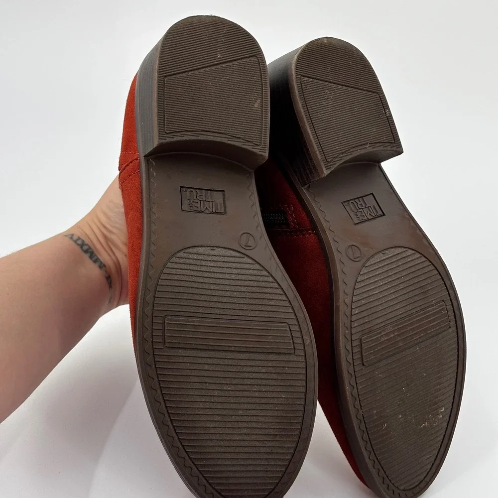 Time and Tru Womens Orange Suede Ankle Boots Side Zip Block Heel Size 7, Booties